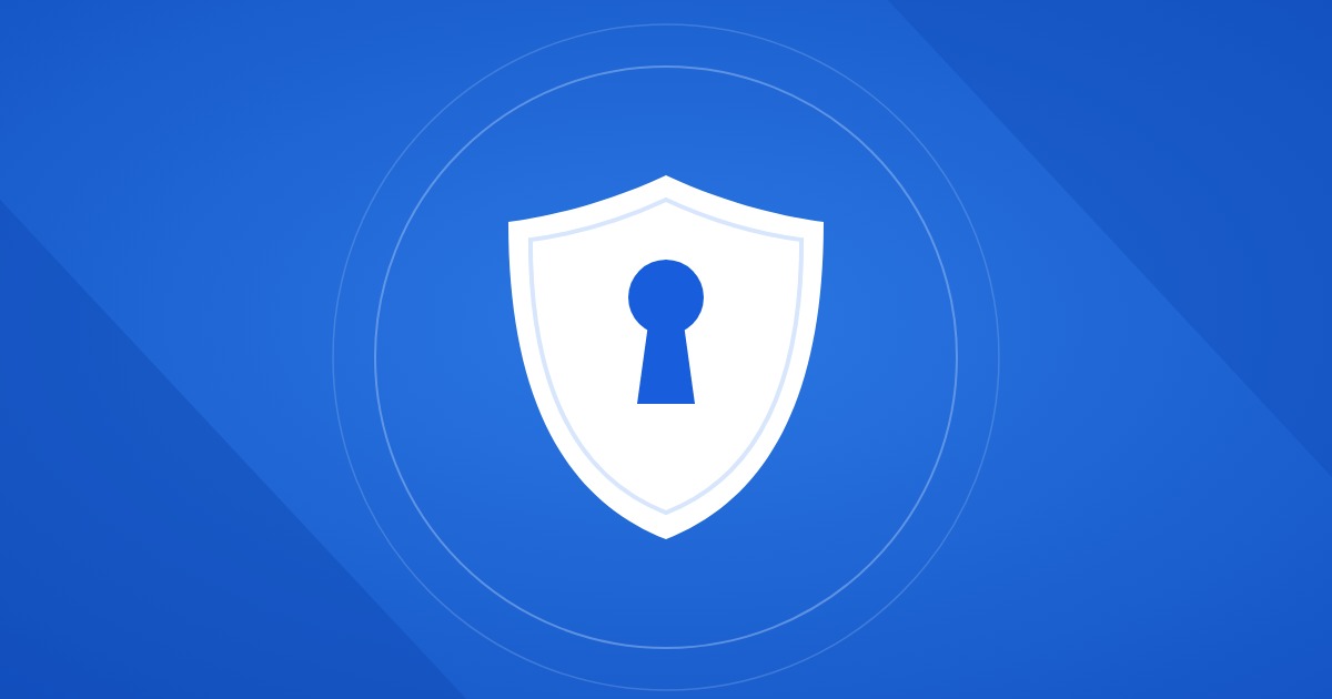 A white shield with a keyhole on a Bitwarden-blue background