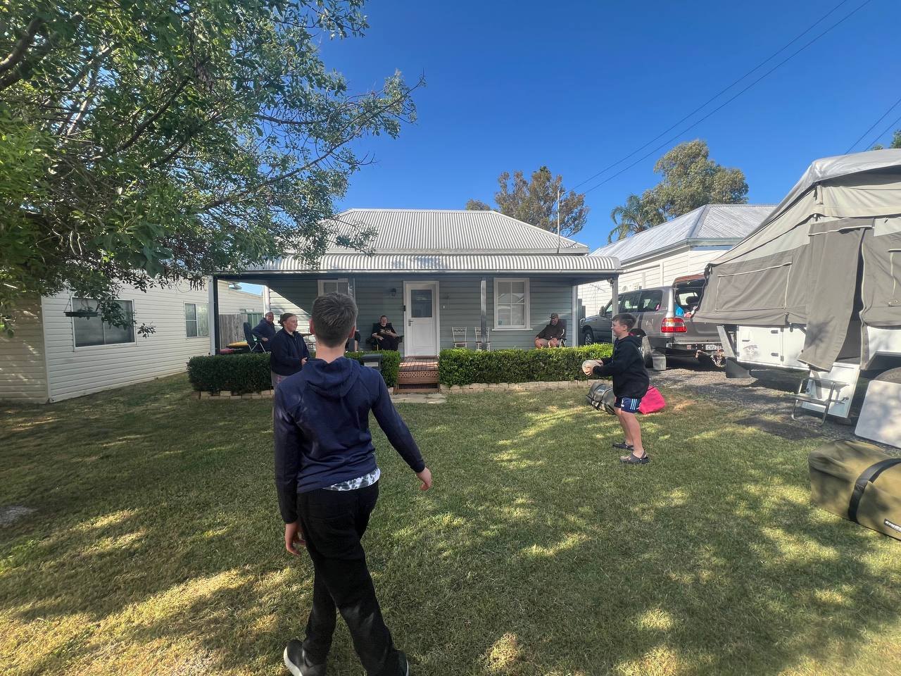 Afternoon gathering in the front yard at Taylor and Bryce's place in Boggabri