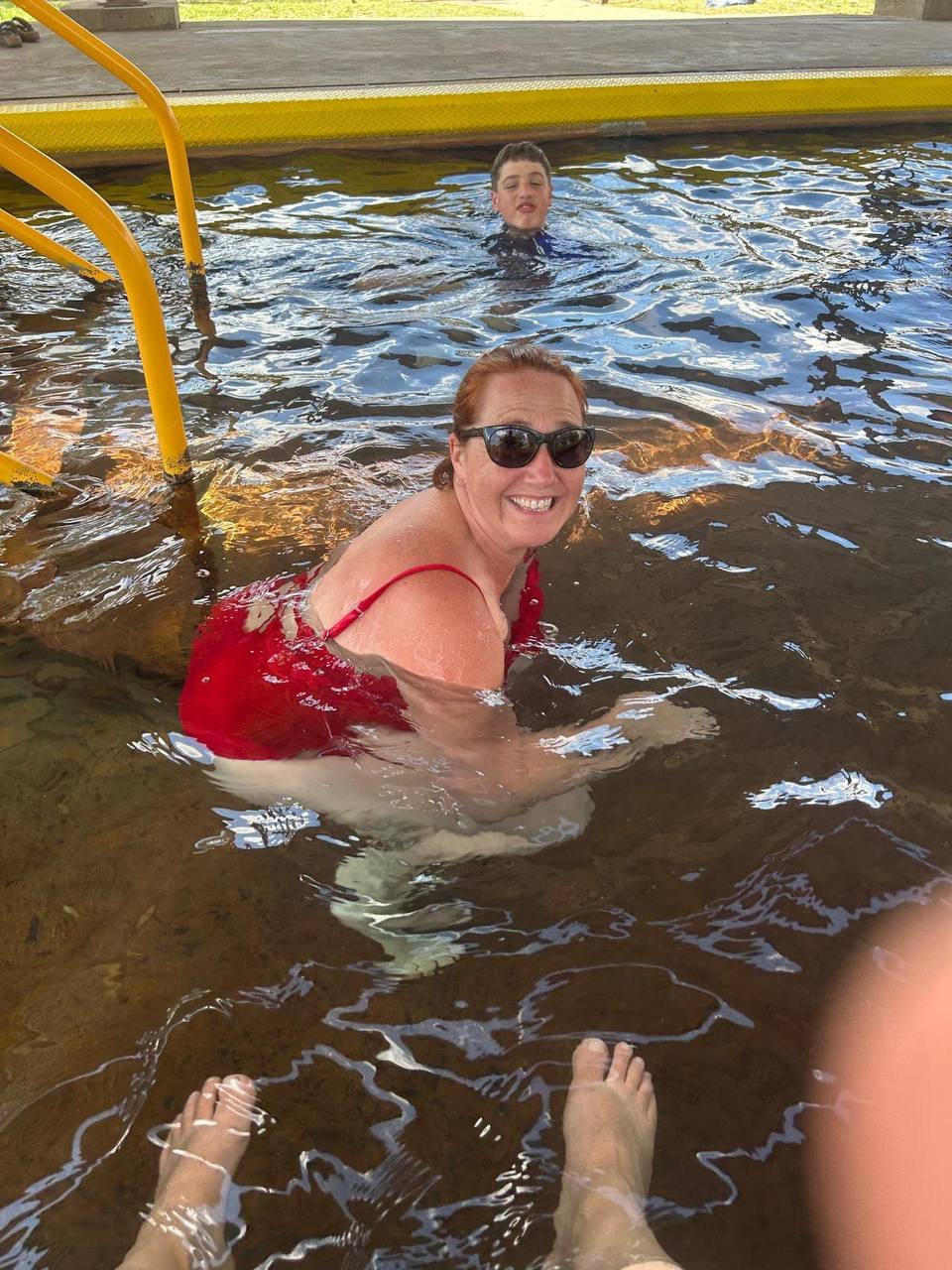 Jo chest-deep in the bore baths at Pilliga